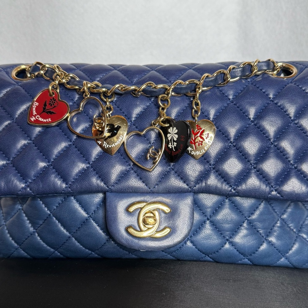 Chanel Blue Quilted Leather Bag with Gold Accents